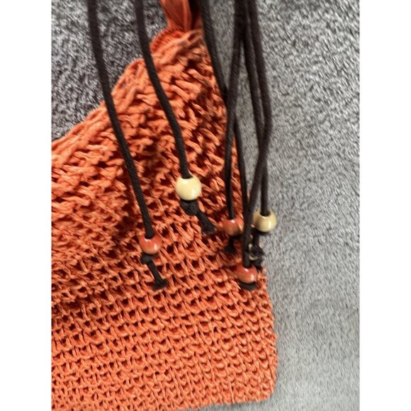 Sun N Sand Orange Straw & Shell Crossbody Boho Tan Purse Bag Beach Casual - Picture 4 of 11